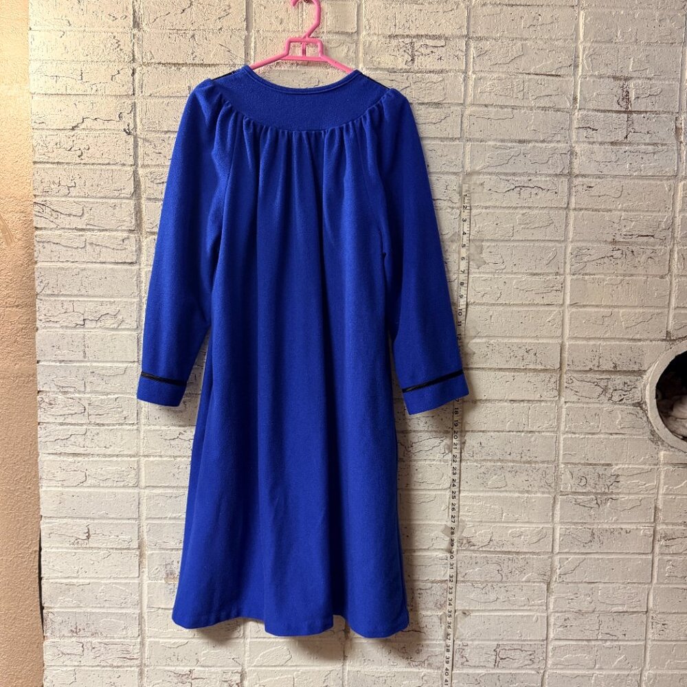 Vintage Cuddle Royal Blue House Dress Snap Front Embroidered Yoke Robe L - Picture 7 of 10